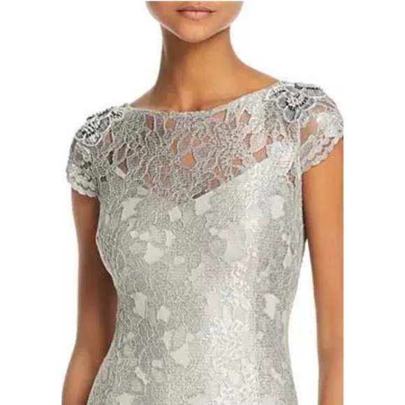 Adrianna Papell silver metallic lace gown dress - Picture 3 of 8